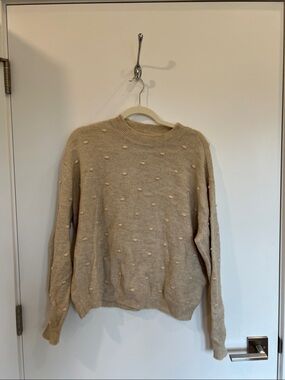 Textured Cream Crewneck Sweater with Dot Detail